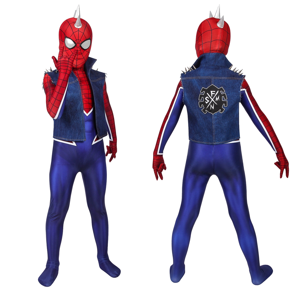 Spider-Punk Costume Cosplay Suit Kids Hobart Brown Spider-Man PS4 3D Printed