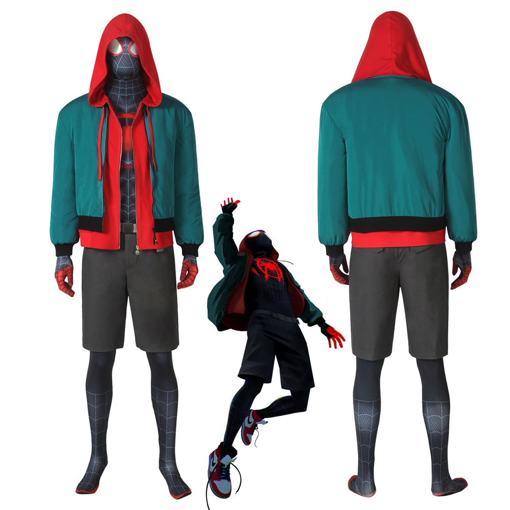 Miles Morales Costume Cosplay Suit Spider-Man Into the Spider-Verse Jacket Outfit Version 1