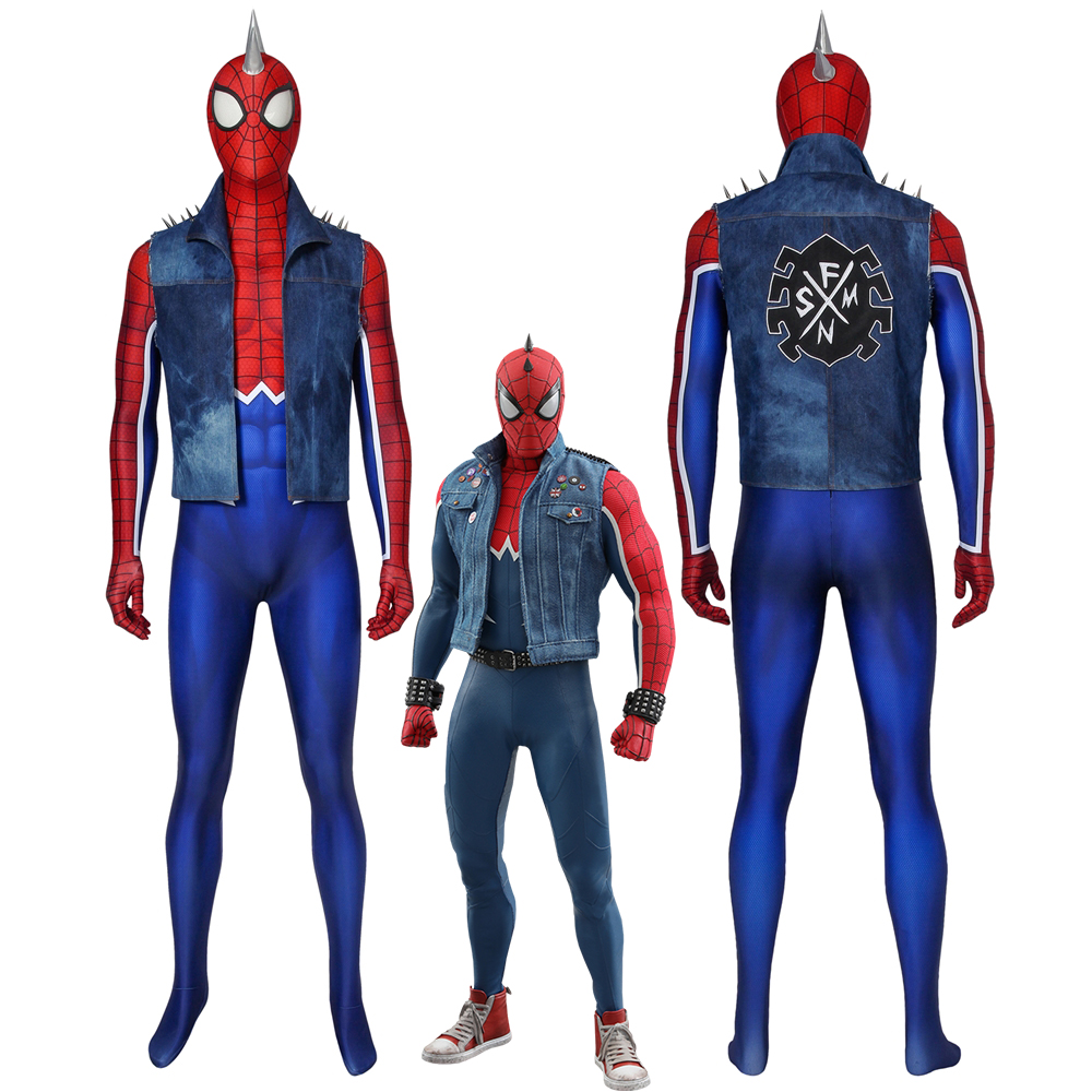 Spider-Man PS4 Spider-Punk Cosplay Costume Men Rock Outfit