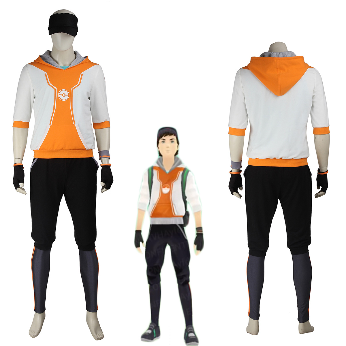 Men's Pokemon Go Trainer Orange Team Valor Instinct Mystic Cosplay Costume